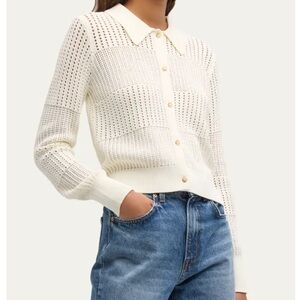 FRAME Denim Shrunken Crochet Cardigan in‎ Off White Size XS